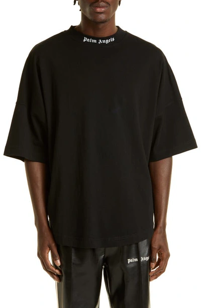 Shop Palm Angels Classic Logo Oversize Cotton Tee In Black White