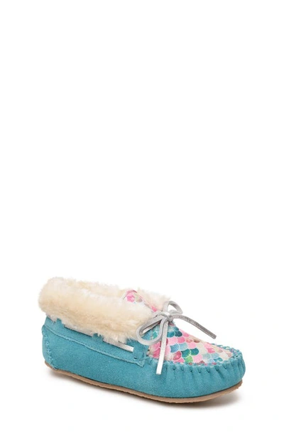 Shop Minnetonka Kids' Charley Slipper In Mermaid Turquoise