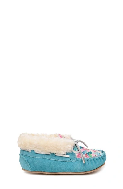 Shop Minnetonka Kids' Charley Slipper In Mermaid Turquoise