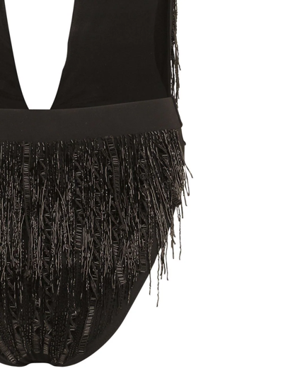 Dolce & Gabbana Logo-tag Fringed Swimsuit In Black