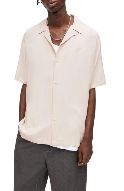 Shop Allsaints Venice Relaxed Fit Short Sleeve Button-up Camp Shirt In Ash Desert Pink