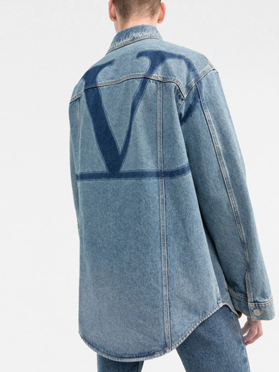 Shop Valentino Logo-print Denim-jacket In Blau