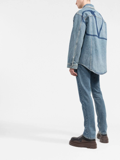 Shop Valentino Logo-print Denim-jacket In Blau