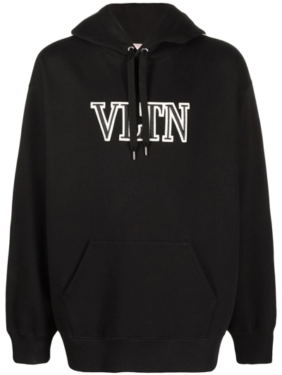 Shop Valentino Logo-print Cotton Hoodie In Schwarz