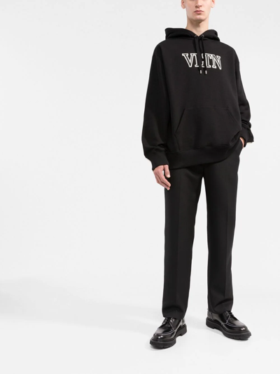 Shop Valentino Logo-print Cotton Hoodie In Schwarz