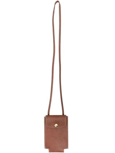Shop Longchamp Le Pliage Leather Phone Case In Brown