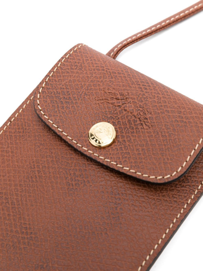 Shop Longchamp Le Pliage Leather Phone Case In Brown