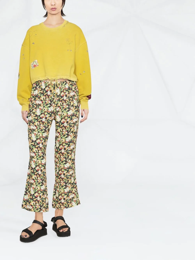 Shop Marni Floral-print Pull-on Trousers In Black