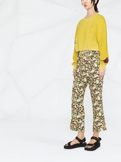 Shop Marni Floral-print Pull-on Trousers In Black