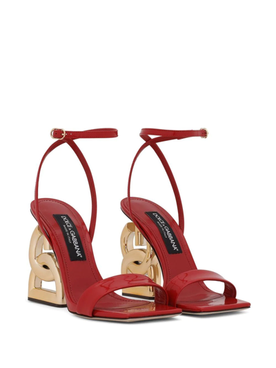 Dolce & Gabbana 105mm Patent Iconic Dg Heel Sandals In Red