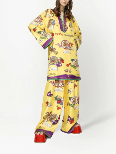 Dolce & Gabbana Printed Silk Twill Kaftan In Yellow