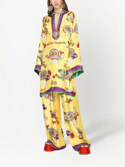 Dolce & Gabbana Printed Silk Twill Kaftan In Yellow