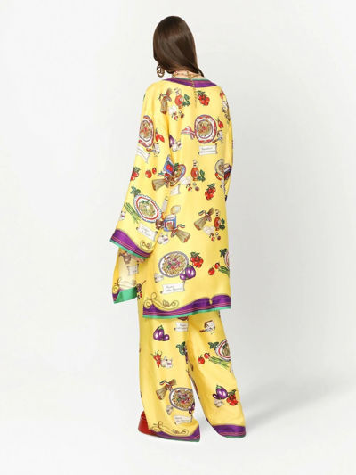 Dolce & Gabbana Printed Silk Twill Kaftan In Yellow