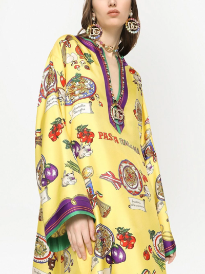 Dolce & Gabbana Printed Silk Twill Kaftan In Yellow