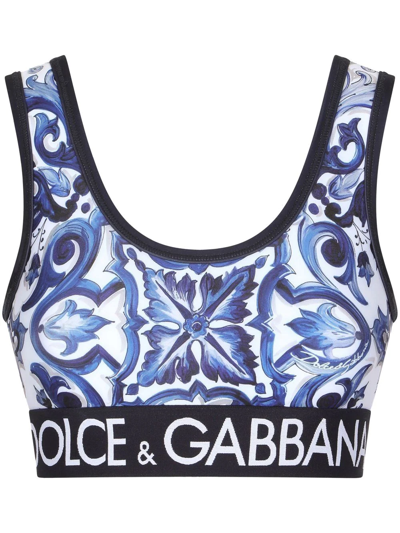 Shop Dolce & Gabbana Majolica-print Cropped Top In Blue