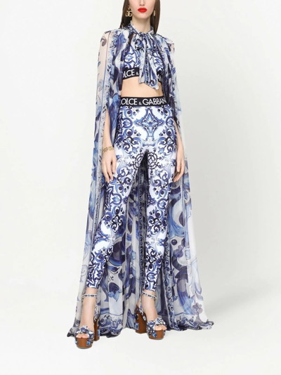 Shop Dolce & Gabbana Majolica-print Cropped Top In Blue