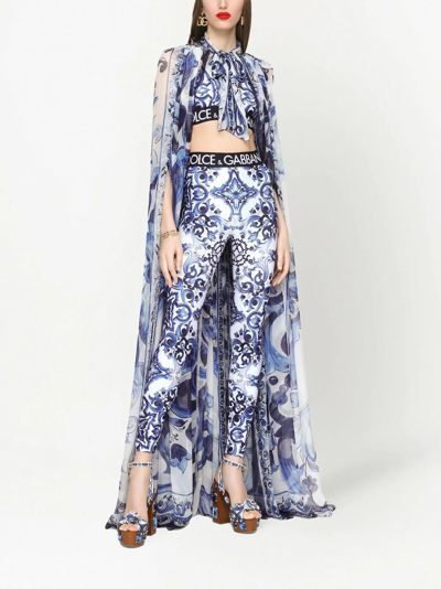 Dolce & Gabbana Logo Band Tile-print Lycra Bra Top In Blue
