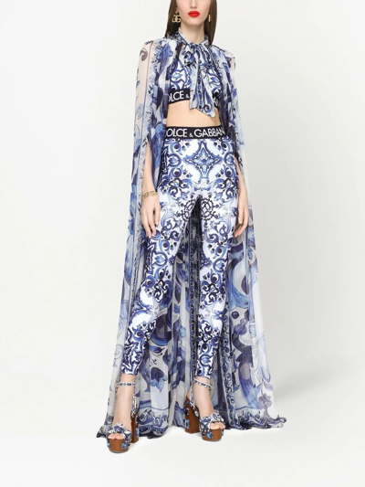 Dolce & Gabbana Logo Band Tile-print Lycra Bra Top In Blue