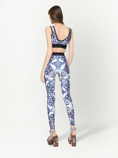 Dolce & Gabbana Logo Band Tile-print Lycra Bra Top In Blue