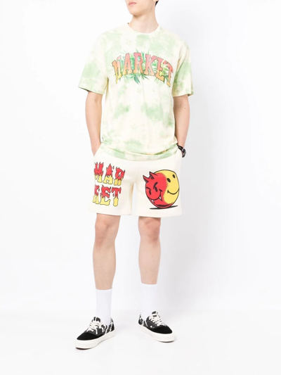 Market Graphic-print Cotton T-shirt In Green Yellow Tie-dye