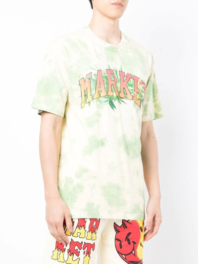 Market Graphic-print Cotton T-shirt In Green Yellow Tie-dye