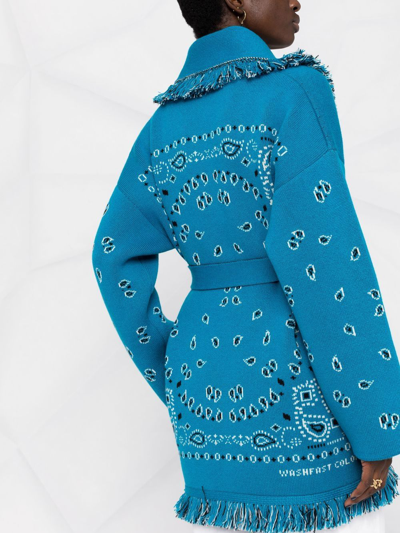 Shop Alanui Bandana-print Tie-fastening Cashmere Cardigan In Blau