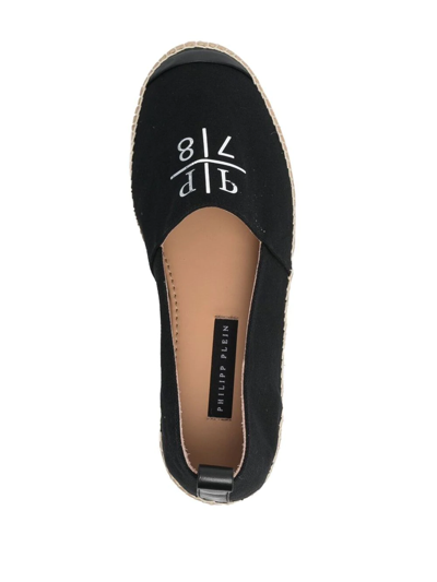 Shop Philipp Plein Logo-print Leather-trim Espadrilles In Black