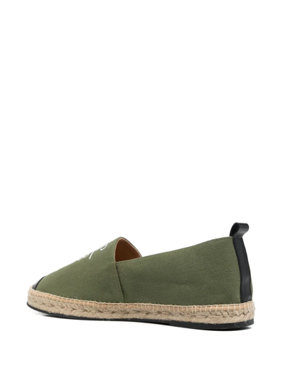 Shop Philipp Plein Logo-print Leather-trim Espadrilles In Green