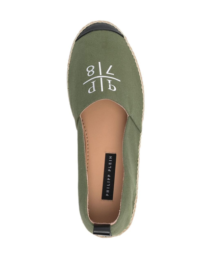 Shop Philipp Plein Logo-print Leather-trim Espadrilles In Green