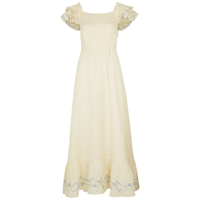 Shop Helmstedt Brise Embroidered Linen-blend Maxi Dress In Yellow