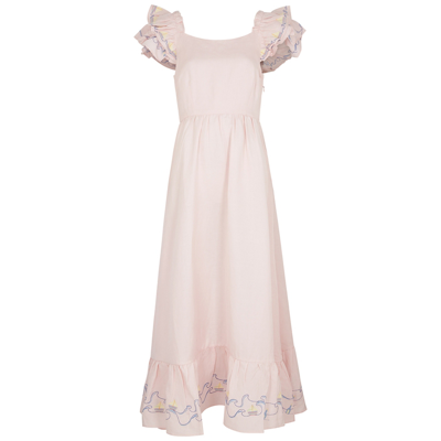 Shop Helmstedt Brise Embroidered Linen-blend Maxi Dress In Light Pink