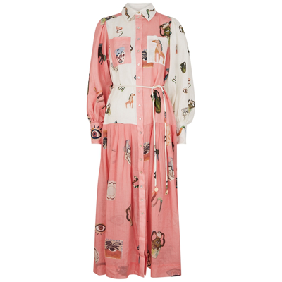 Shop Alemais Cleo Printed Linen Maxi Dress In Pink