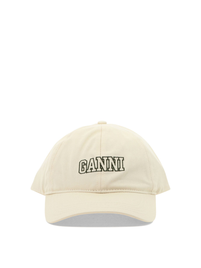 Shop Ganni "college" Baseball Cap In Beige