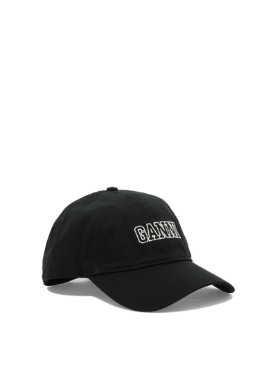 Shop Ganni "college" Baseball Cap In Black