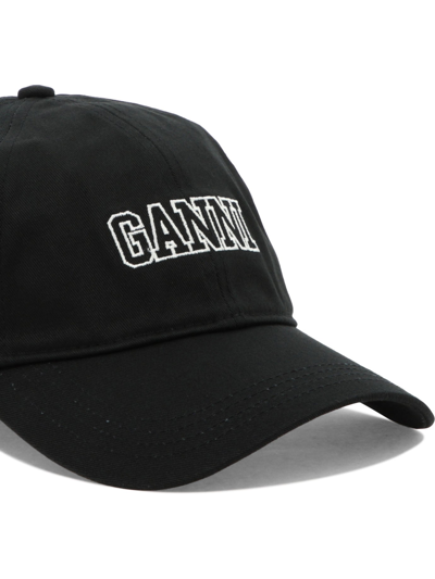 Shop Ganni "college" Baseball Cap In Black