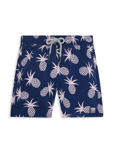 Shop Tom & Teddy Little Boy's & Boy's Pineapple-print Swim Shorts In Navy Pink