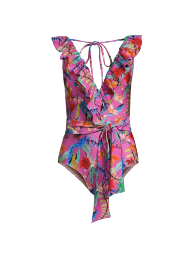 Shop Patbo Women's Zamia Ruffle Plunge One-piece Swimsuit In Magenta