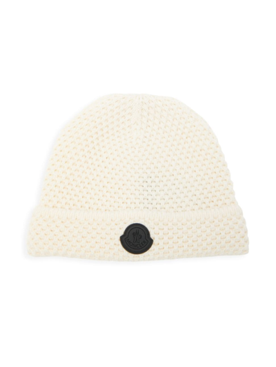 Shop Moncler Men's Logo Wool Beanie Hat In White