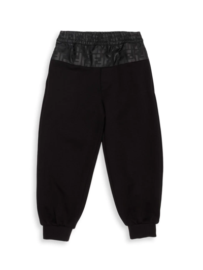 Shop Fendi Boy's Nylon Ff Logo Sweatpants In Black Brown
