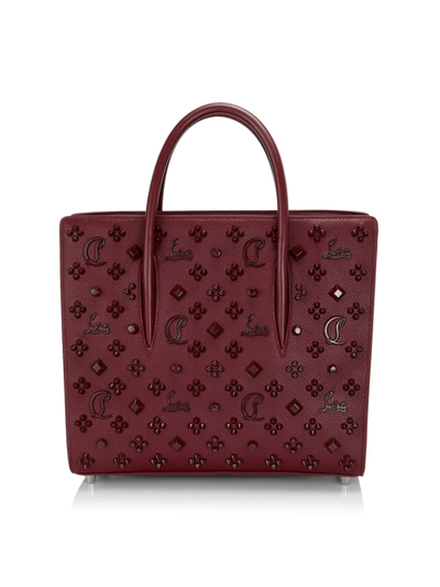 Shop Christian Louboutin Women's Medium Paloma Studded Leather Tote In Bordeaux