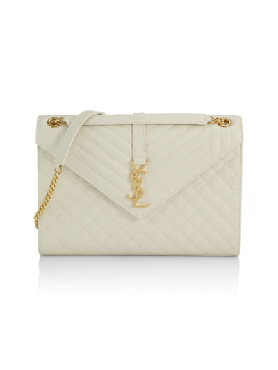 Shop Saint Laurent Women's Large Envelope Monogram Matelassé Leather Shoulder Bag In Bianco Cream