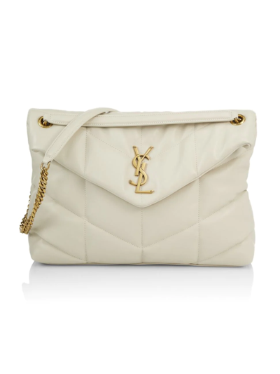 Shop Saint Laurent Women's Medium Puffer Leather Shoulder Bag In Bianco Cream