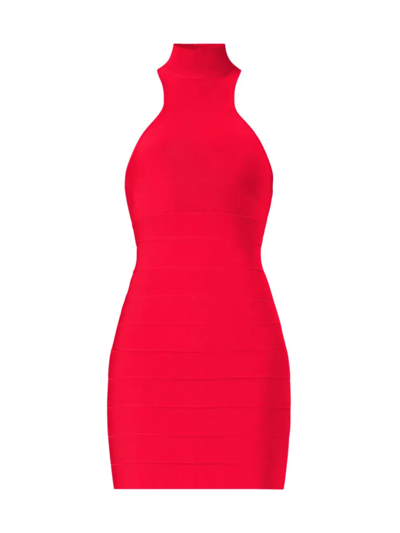 Shop Herve Leger Women's Racer Icon Stretch-knit Minidress In Red Lacquer