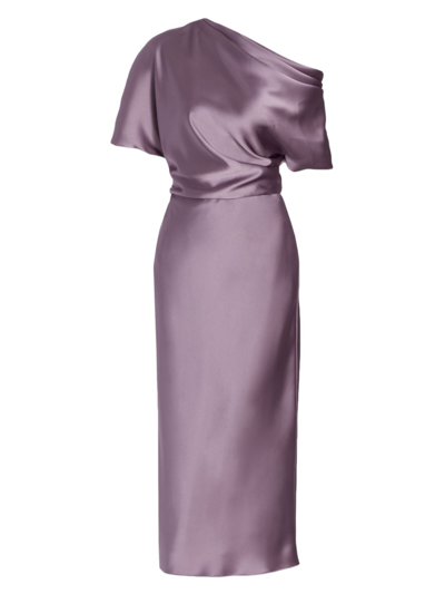 Shop Amsale Women's Draped Satin Pencil Midi-dress In Violet