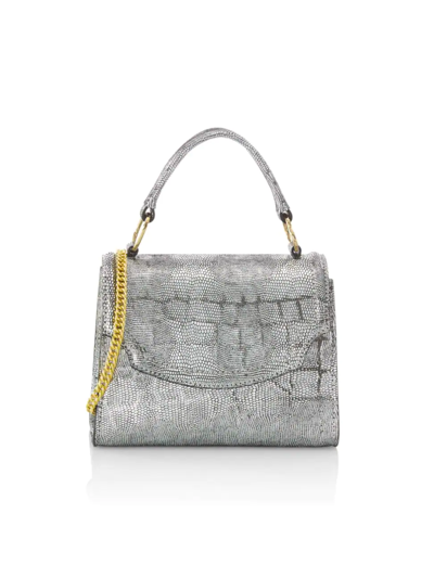 Shop Chiara Boni Women's Mini Chiara Snake-embossed Leather Top Handle Bag In Silver