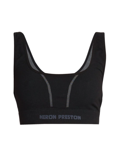 Shop Heron Preston Women's Scoopneck Logo Sports Bra In Black White