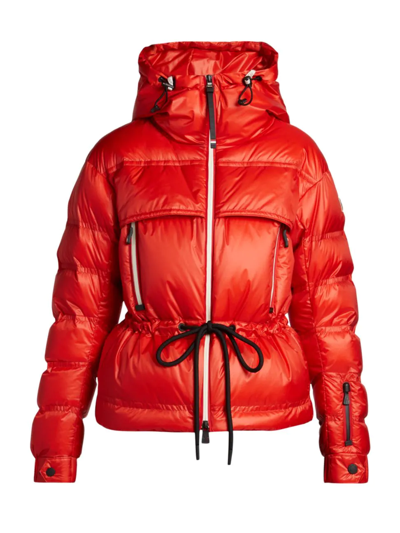Shop Moncler Women's Grenoble Theys Hooded Down Jacket In Red Orange