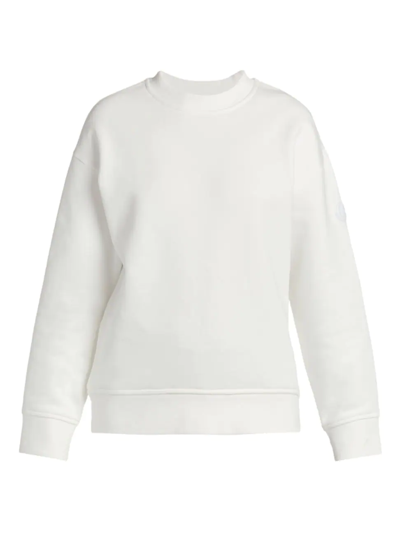 Shop Moncler Women's Mainline Crewneck Logo Sweatshirt In White