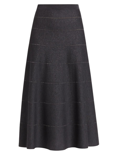 Shop Max Mara Women's Cantu Metallic Stripe Midi-skirt In Dark Grey