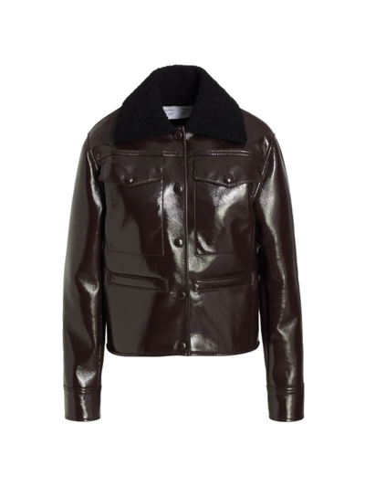 Shop Proenza Schouler White Label Women's Lacquered Cropped Fleece Jacket In Chocolate Black